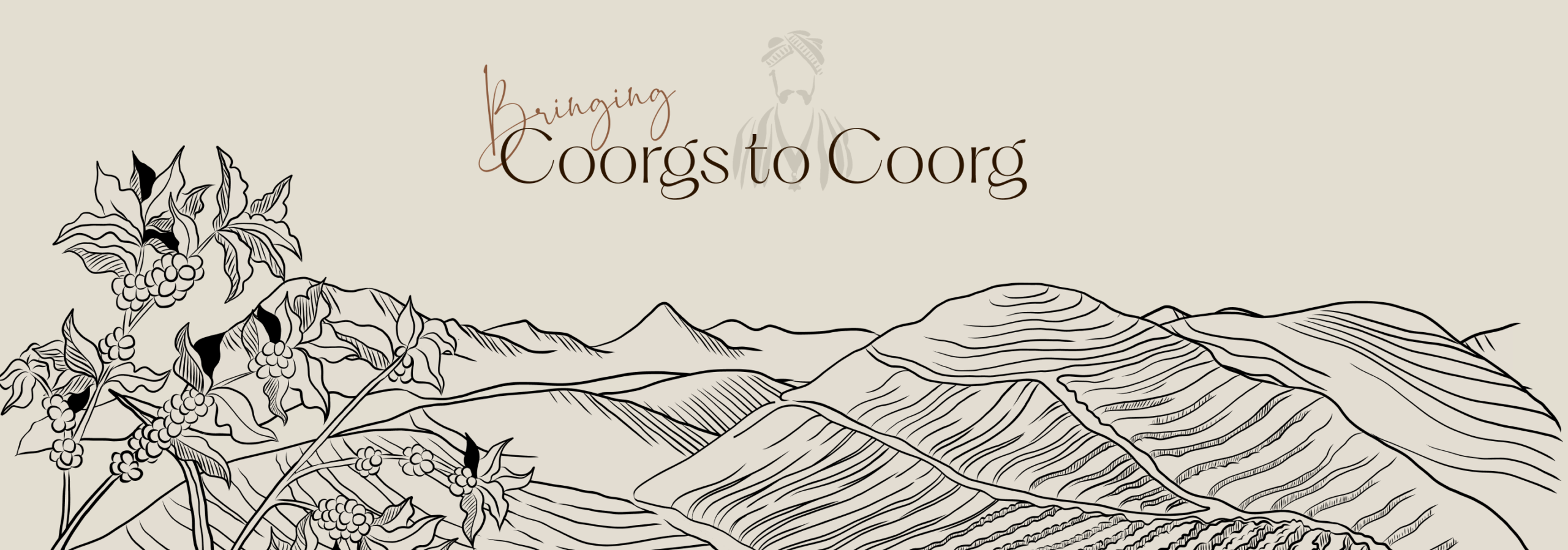 The black and white sketch of coorg mountains designed by wings for Blossom Heights.