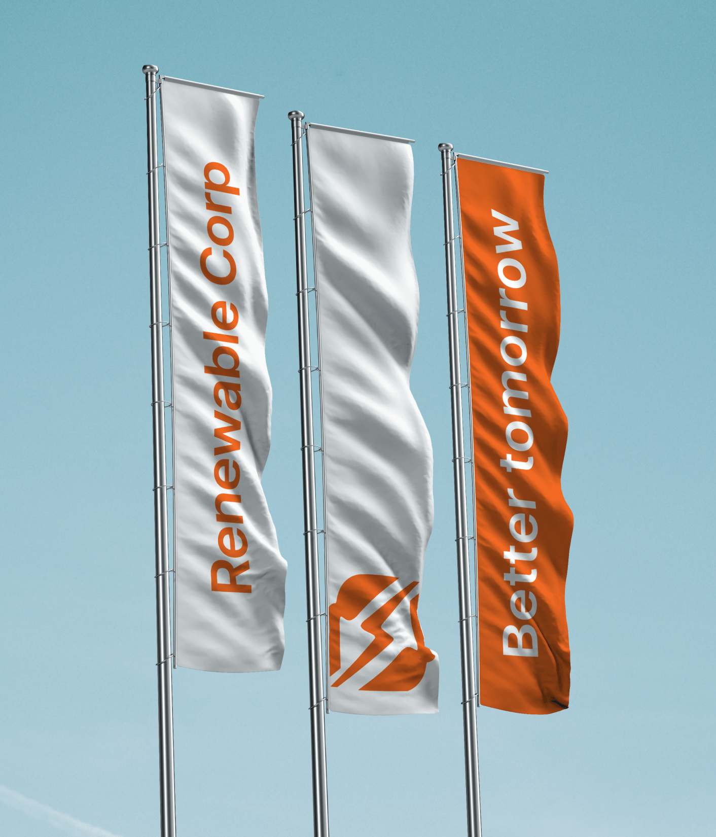 The image of pole flag mockup of renewable corp designed by Wings