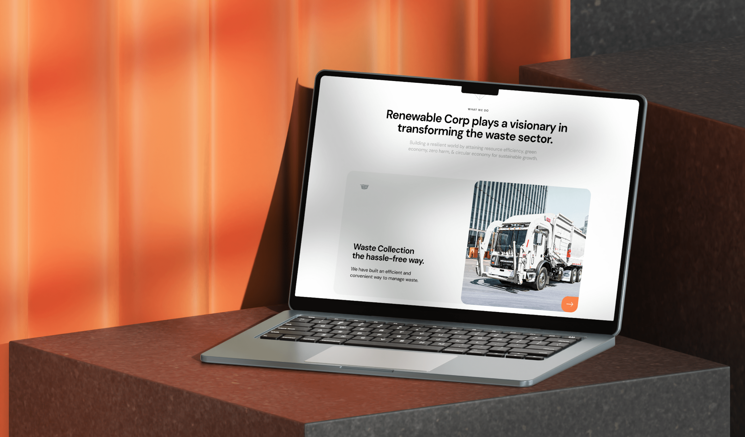 The image of Renewable corp website's laptop mockup created by Wings