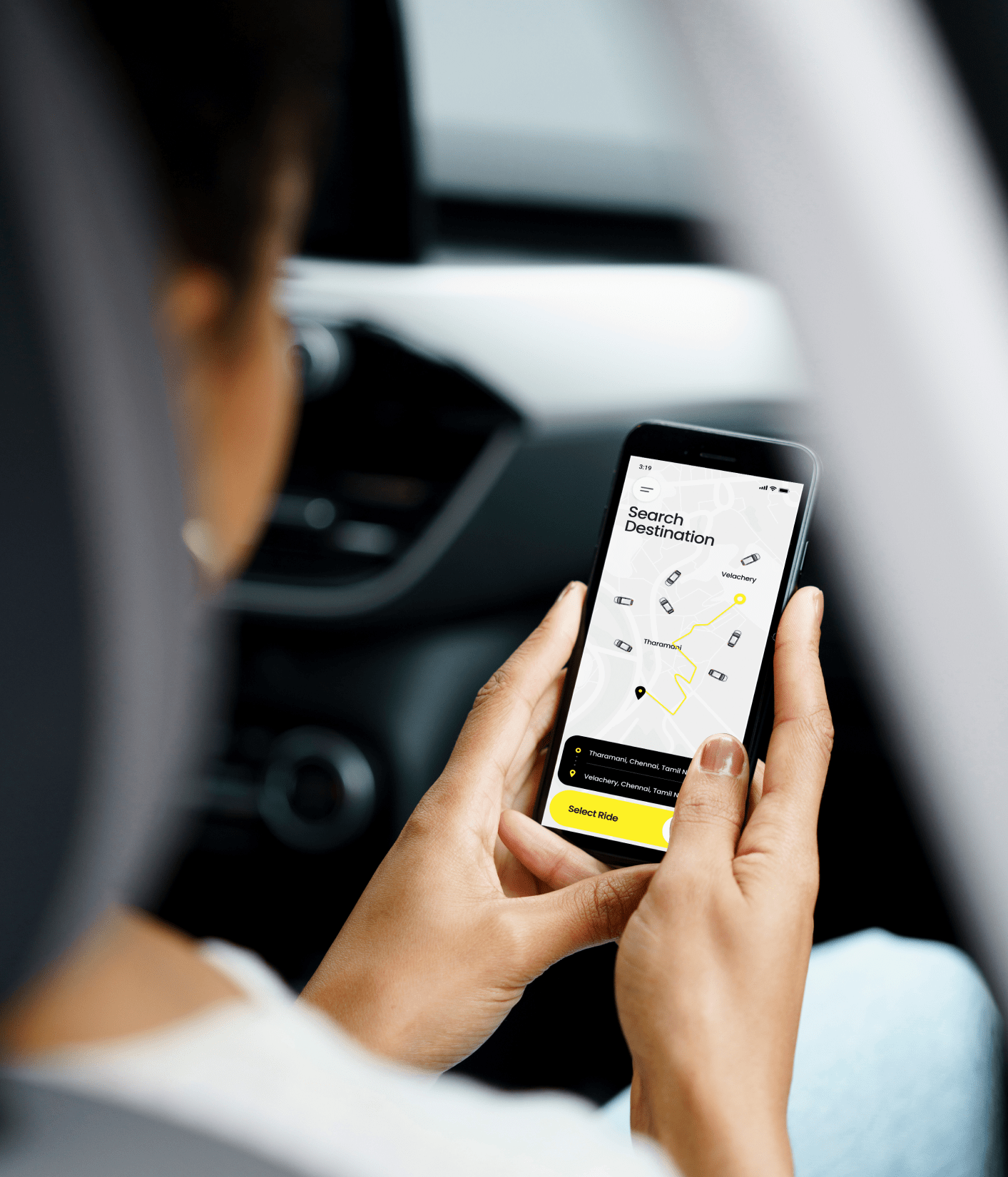 The image of sirf taxi mobile application mockup designed by Wings