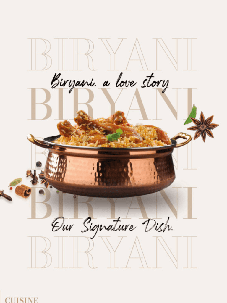 The image of sukkubhai biryani with typographies designed by Wings