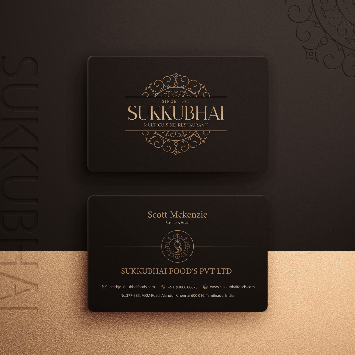 The image of sukkubhai visiting card branding designed by wings