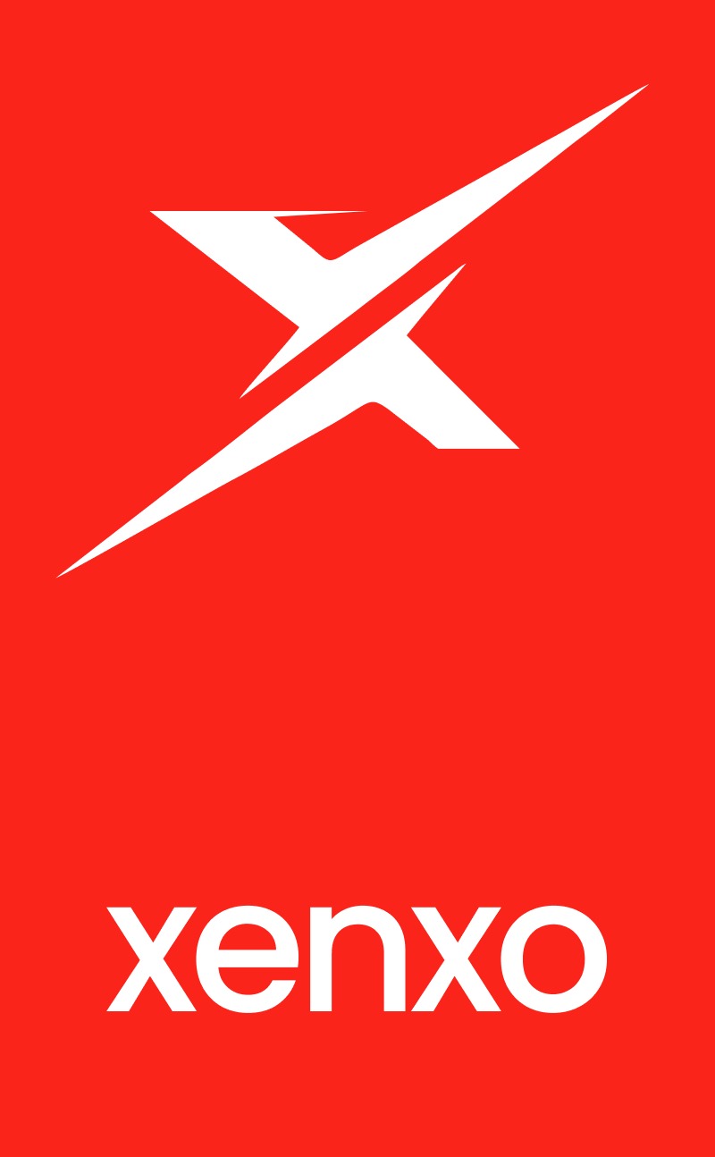 The image of Xenxo logo with red background designed by Wings